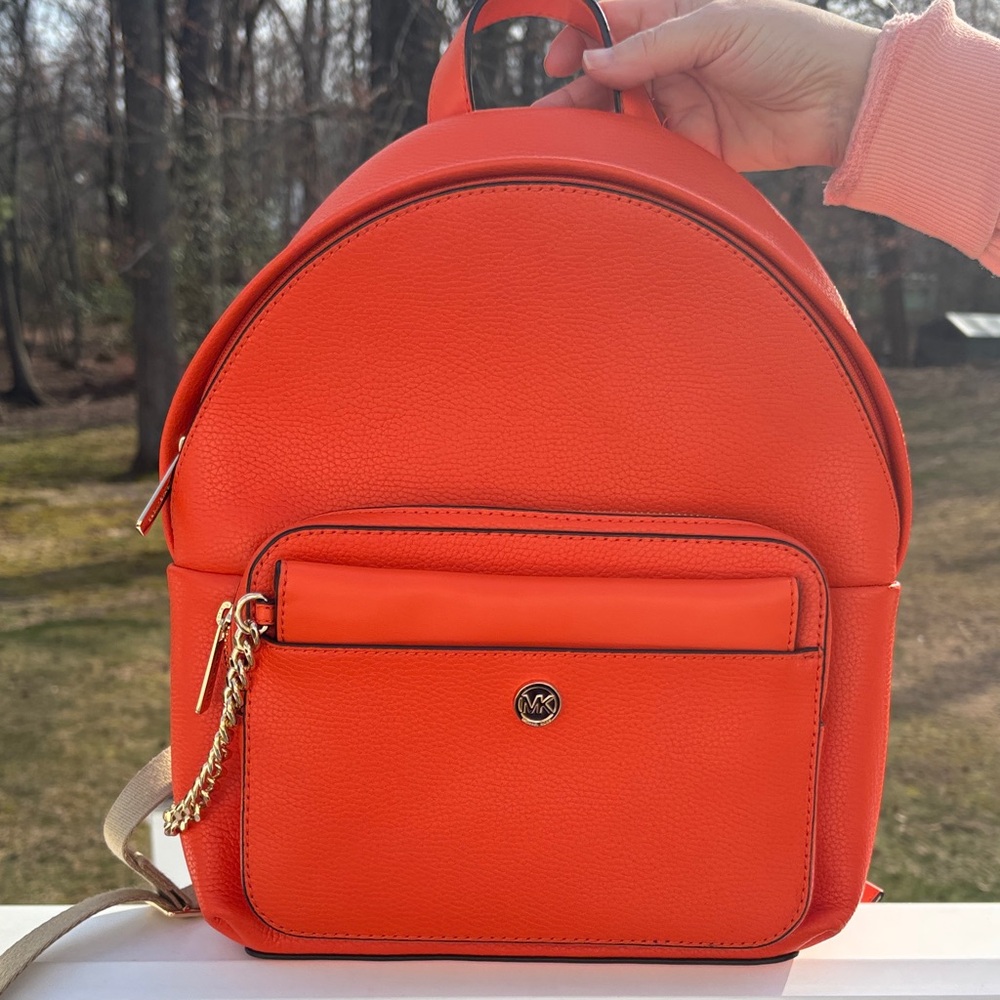 Michael Kors Bright Orange Pebbled Leather Mini Backpack